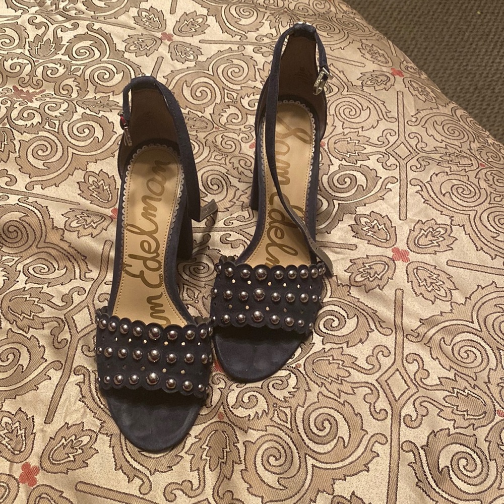 Blue Sam Edelman heels with silver ball decorations (R)